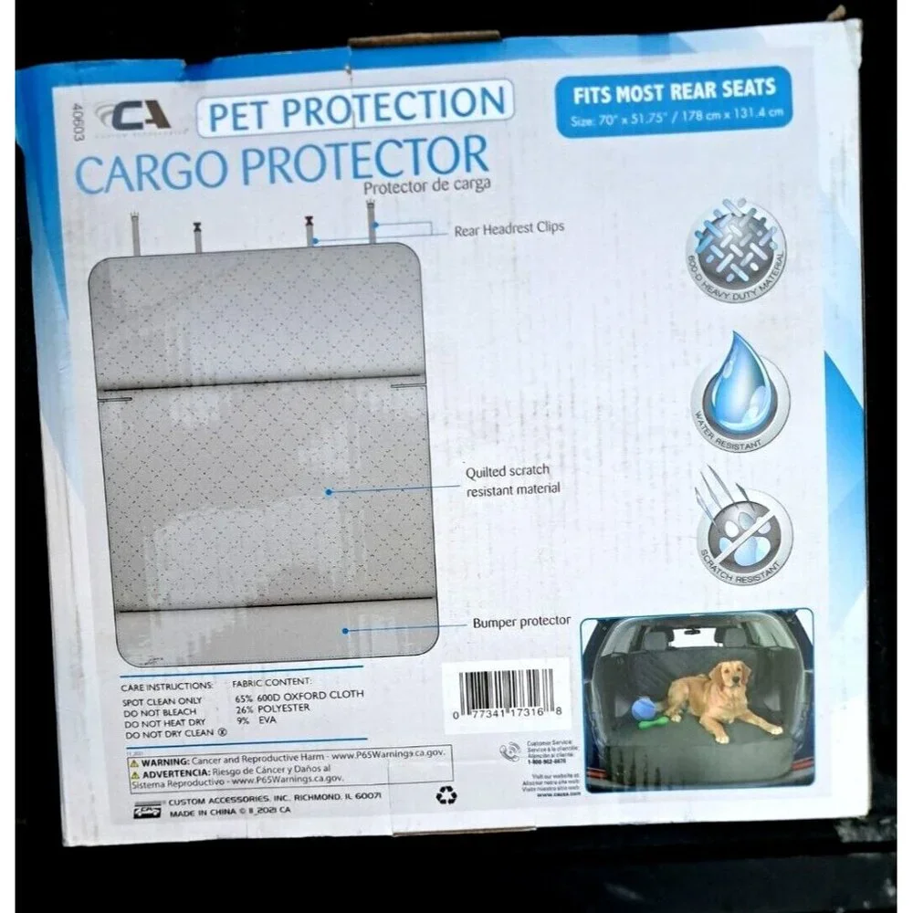 Pet‎ Protection Quilted Cargo Protector With Bumper Guard & Rear Headrest Clips